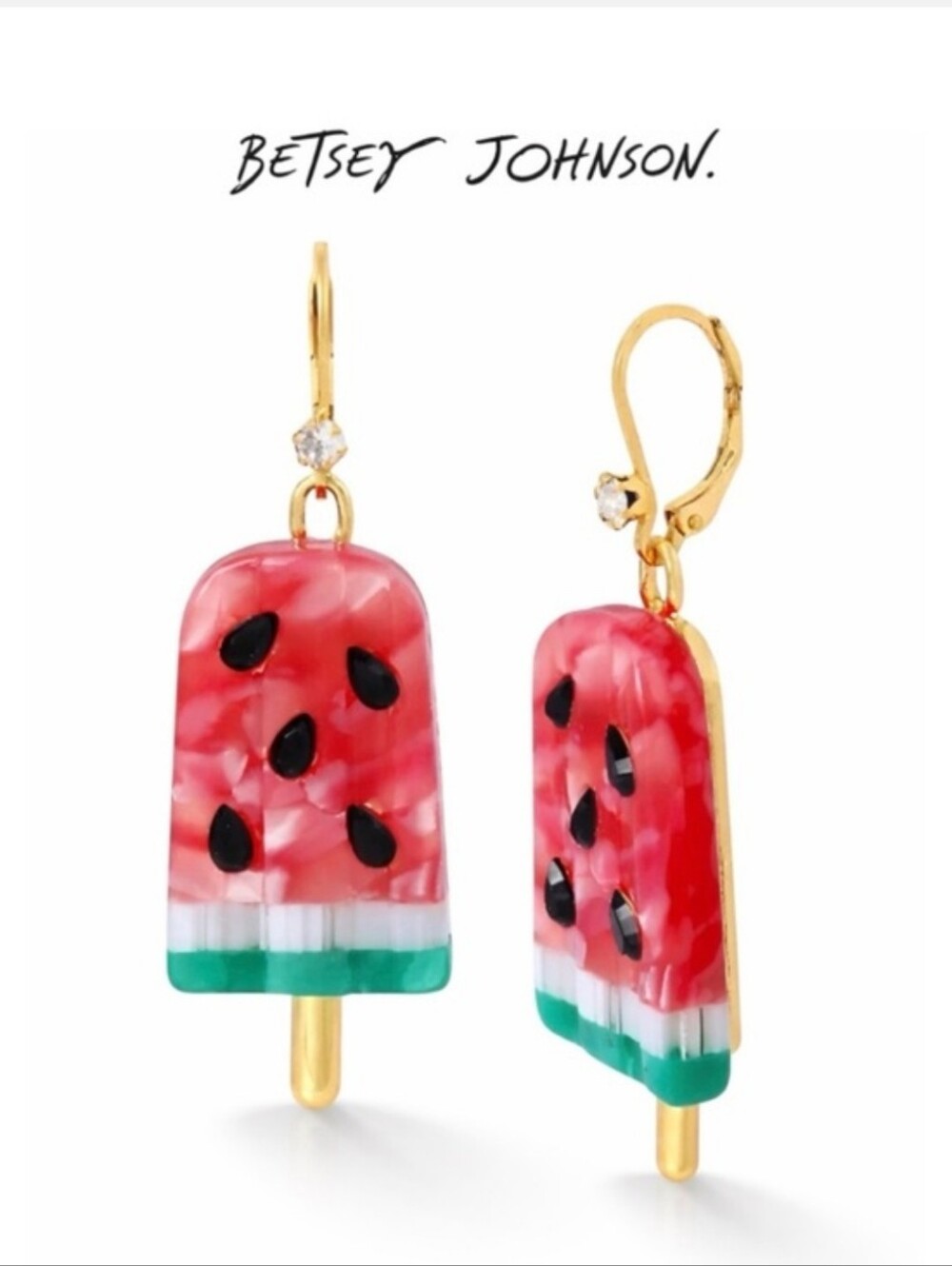 Betsey Johnson 🍉 Watermelon Popsicle Crystal Dangle Earrings NWT/NIB